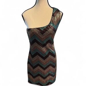 Frederick's of Hollywood  sequin one shoulder mini party dress - size Large